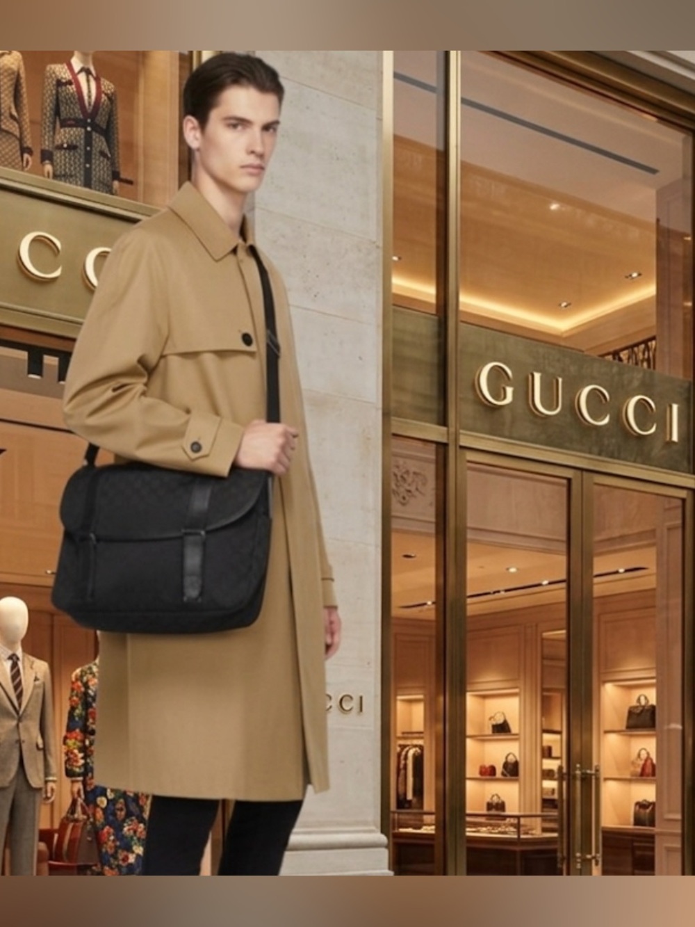 Authentic Gucci luxury designer GG signature canvas & leather messenger bag